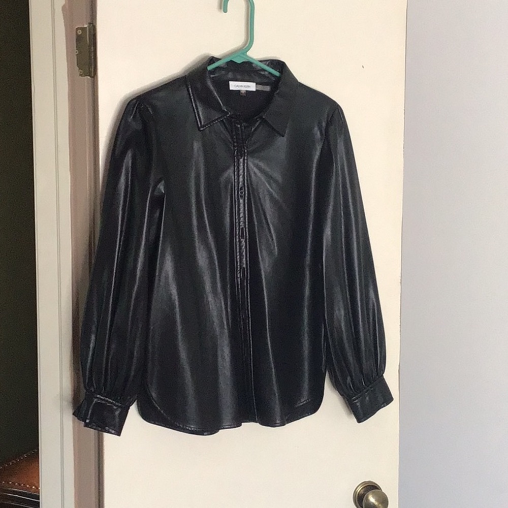 Calvin Klein Faux Leather Black Button-Up Shirt